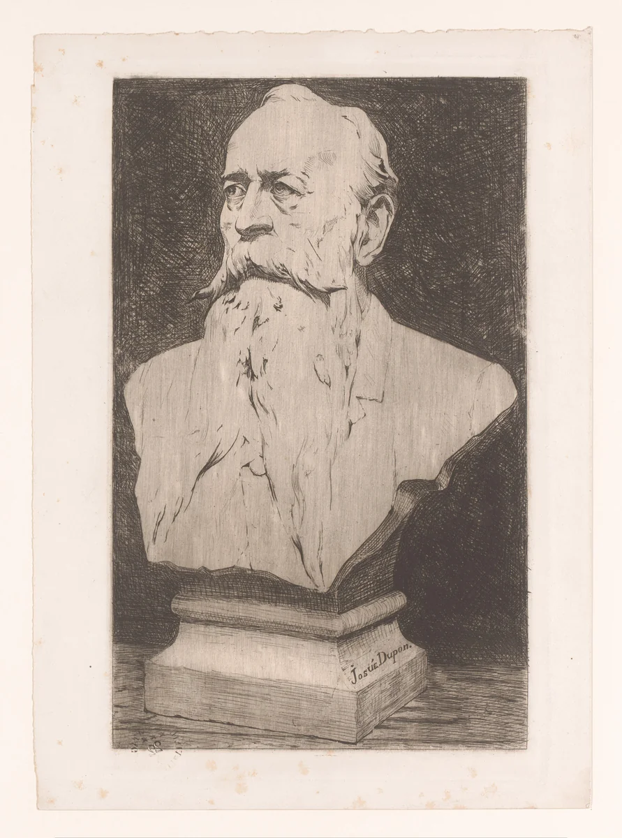 Buste van een onbekende man met lange baard en een snor by Josué Dupon, print, 1874-1909