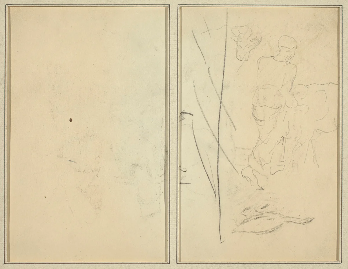 Woman with Cow, and Goose; Counterproof [verso] by Paul Gauguin, drawing, 1884-1888