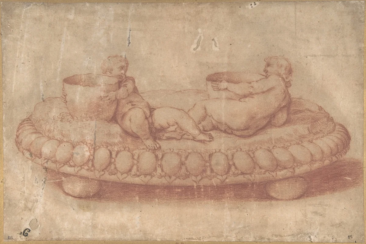 Design for a Saltcellar with Putti by anonymous, drawing, 1500-1599