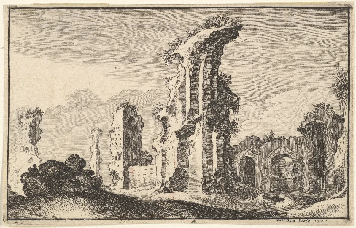 Ruins of St Croix de Jerusalem, from "Roman Ruins" by Wenceslaus Hollar, print, 1640-1677