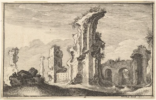 Ruins of St Croix de Jerusalem, from "Roman Ruins" by Wenceslaus Hollar, print, 1640-1677