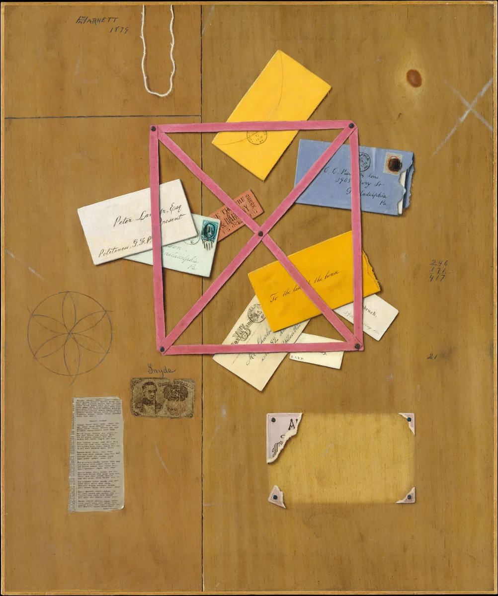 The Artist's Letter Rack by William Michael Harnett, artwork, 1879