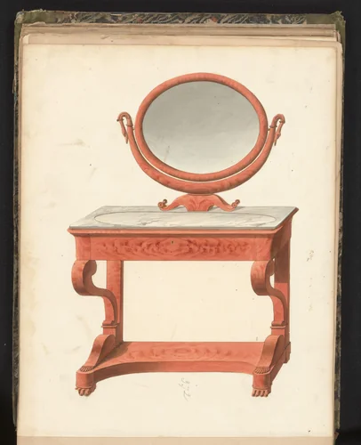 Ontwerp voor toilettafel met spiegel by anonymous, drawing, 1825-1839