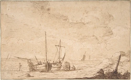 Beach Scene with Boats by Pieter Mulier the Elder, drawing, 1500-2005