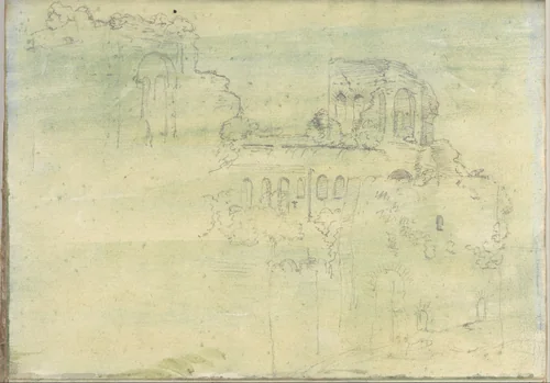 Roman ruins (Smaller Italian sketchbook, leaf 12 recto) by Joseph Wright, drawing, 1774-1775