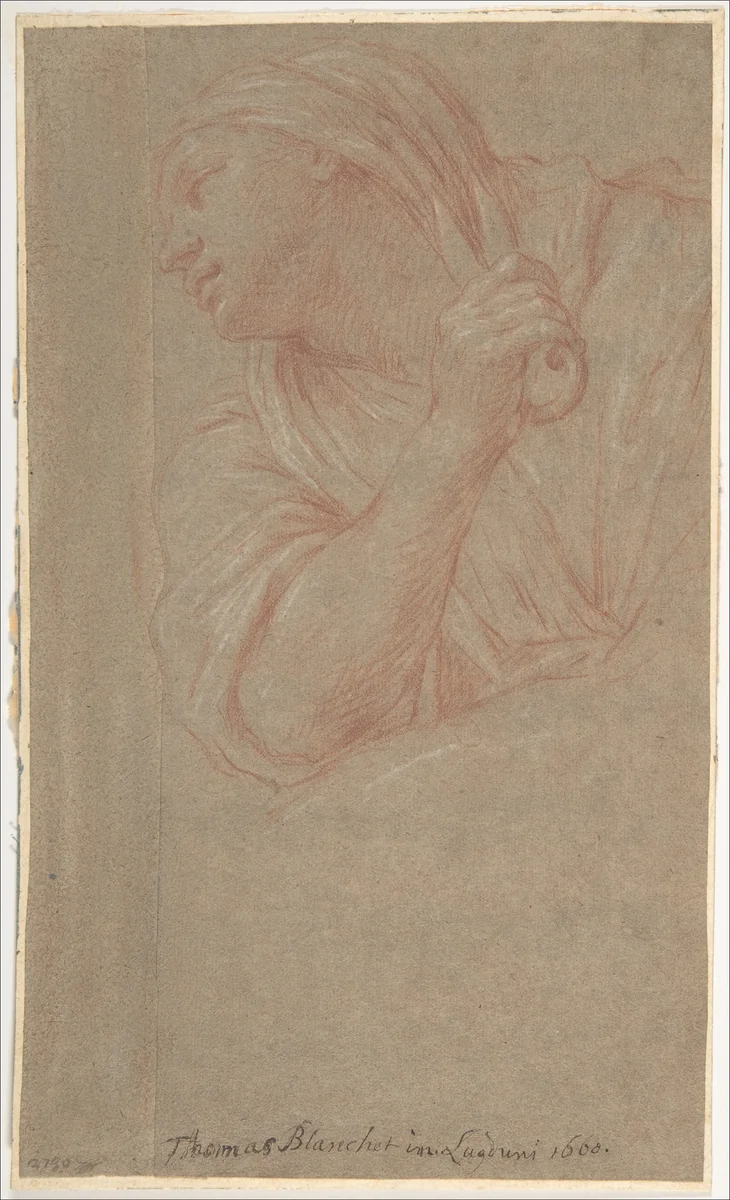 Half Figure of a Woman by Thomas Blanchet, drawing, 1660