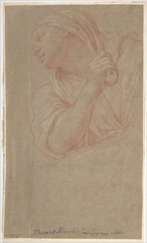 Half Figure of a Woman by Thomas Blanchet, drawing, 1660