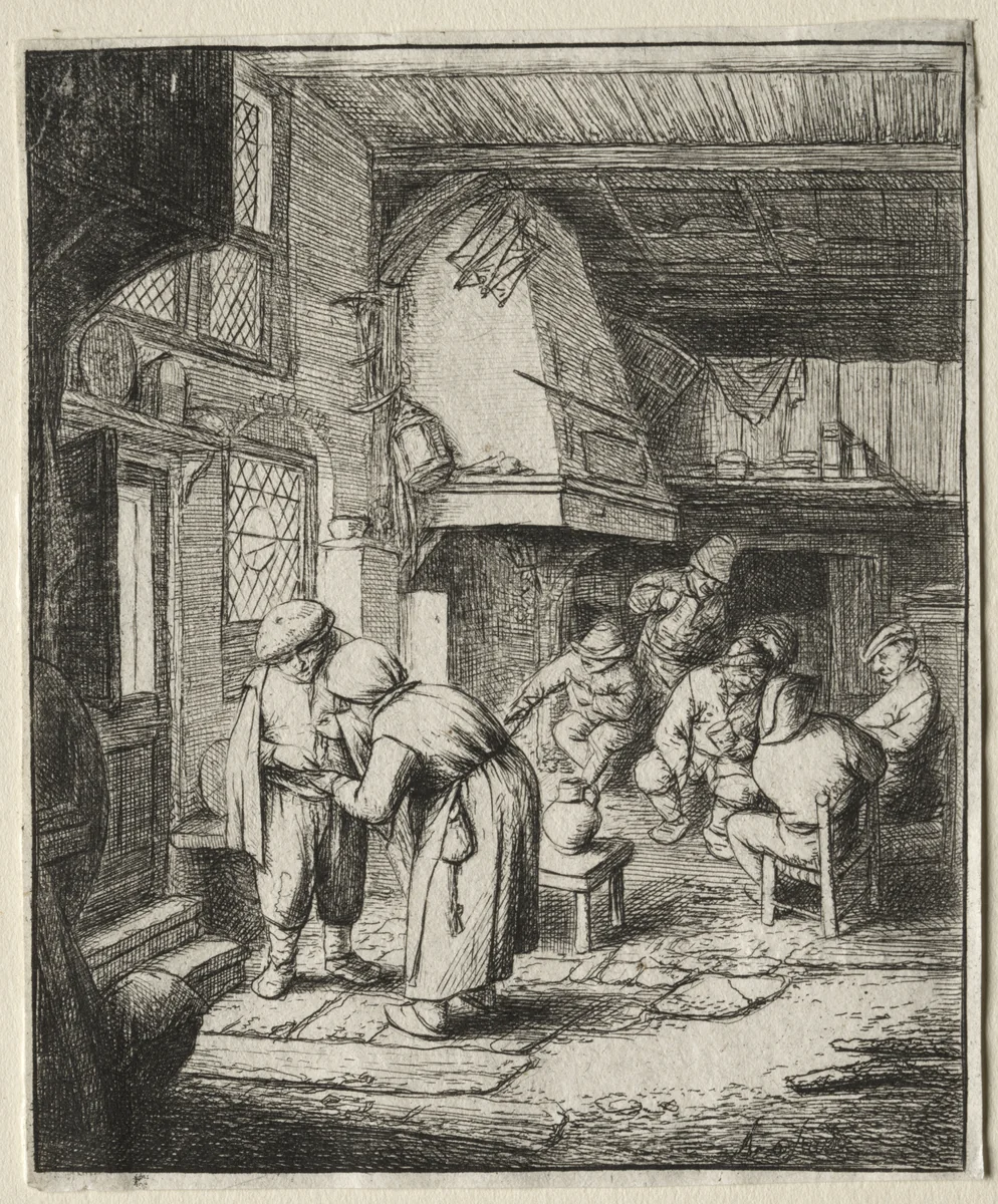 Peasant Settling his Debt by Adriaen van Ostade, print, 1642-1658