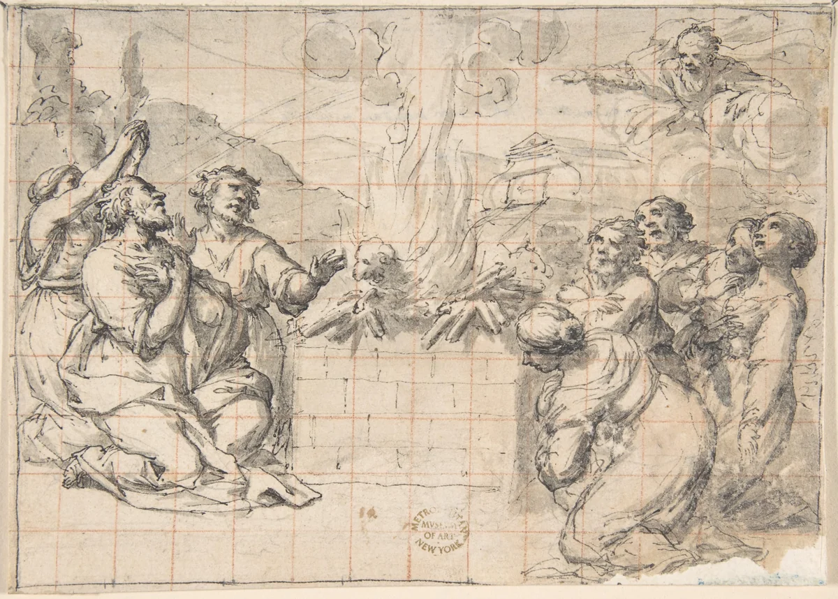 The Sacrifice of Noah by Lazzaro Baldi, drawing, 1622-1703