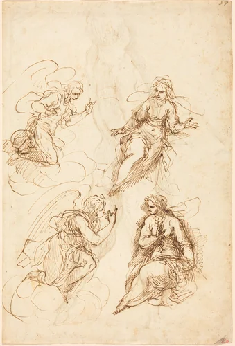 Studies for an Annunciation [recto] by Jacopo Palma il Giovane, drawing, 1548-1628