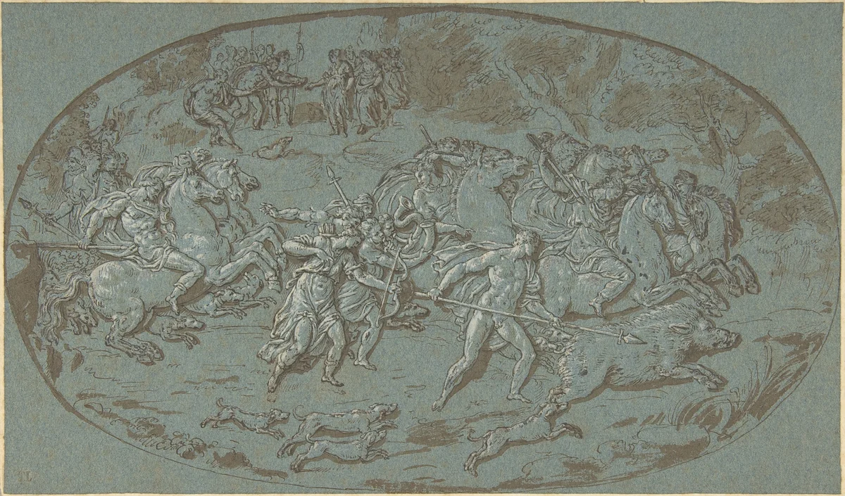 Hunt of the Calydonian Boar by Bernard Picart, drawing, 1693-1733