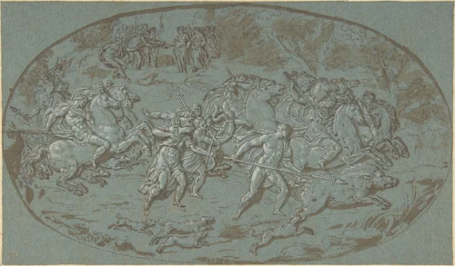 Hunt of the Calydonian Boar by Bernard Picart, drawing, 1693-1733