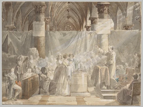 A Christening in Revolutionary France by Jean-Baptiste Mallet, drawing, 1700-1799