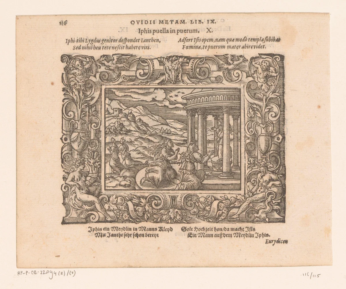 Iphis in een jongeman veranderd by Virgilius Solis, print, 1569