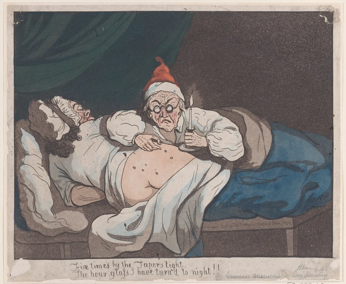 Five times by the Taper's light, The hour glass I have turn'd to night!! by Thomas Rowlandson, print, 1793