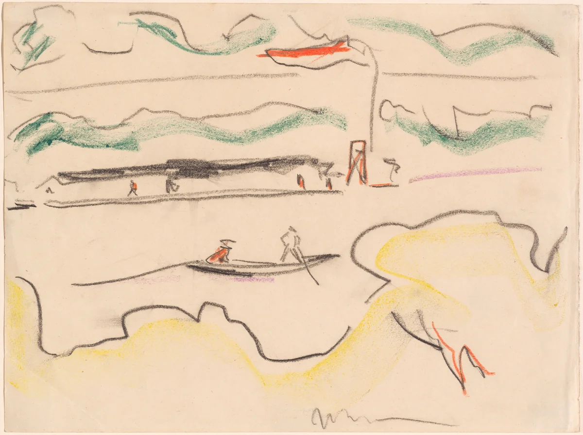 Elbe Landscape Near Dresden by Ernst Ludwig Kirchner, drawing, 1909