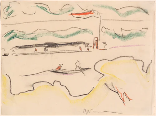 Elbe Landscape Near Dresden by Ernst Ludwig Kirchner, drawing, 1909