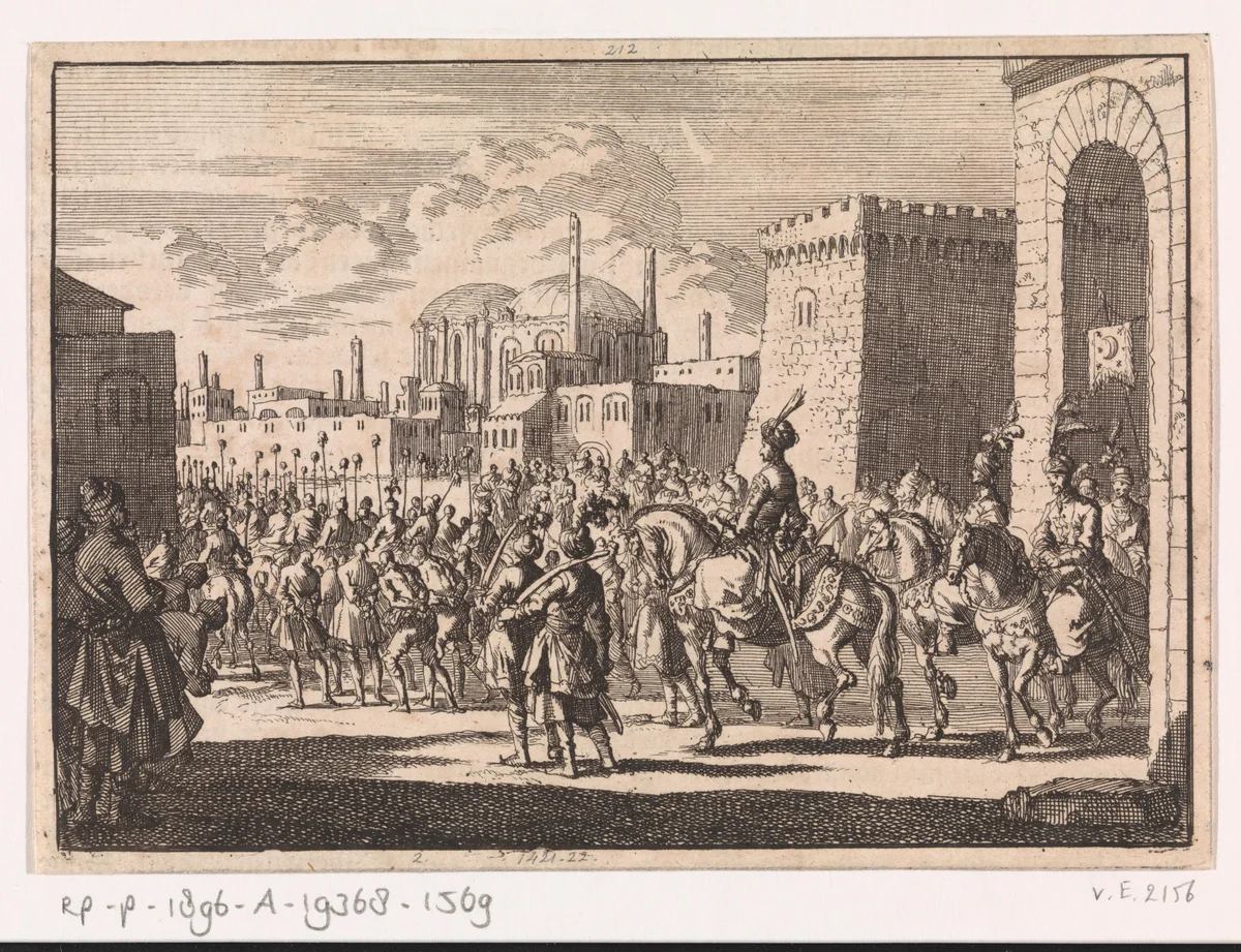 Intocht van sultan Mustafa II te Constantinopel, 1695 by Jan Luyken, print, 1698