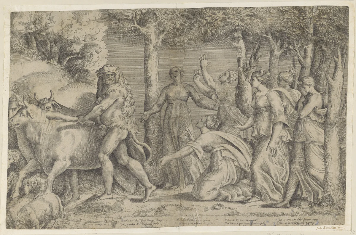 Hercules rooft de runderen van Geryon by Unknown, print, 1501-1580