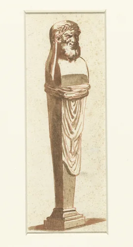 Herme, met kop van een bekranste, glimlachende grijsaard by Etienne de Lavallée-Poussin, drawing, 1762-1777