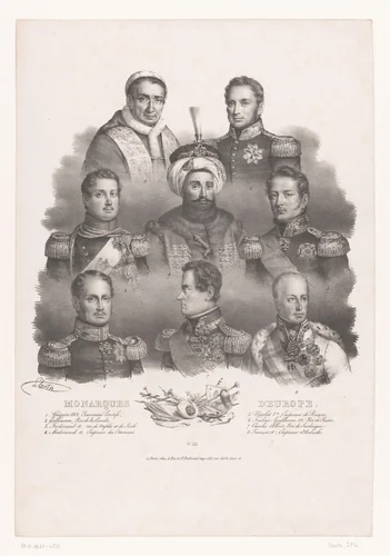 Portretten van acht Europese vorsten uit de eerste helft van de negentiende eeuw by Jacques François Gauderique Llanta, print, 1831-1834