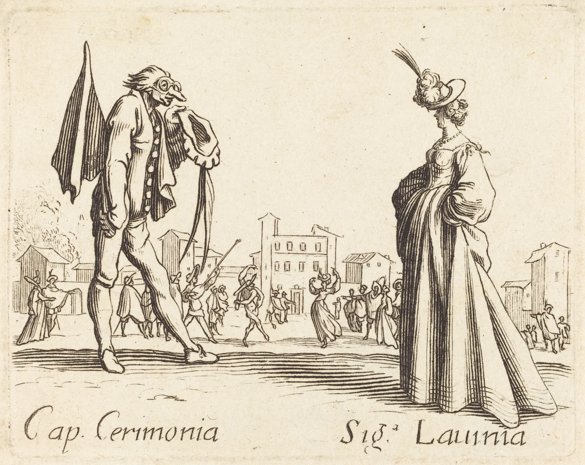 Cap. Cerimonia and Siga. Lavinia by Jacques Callot, print, 1622-1699
