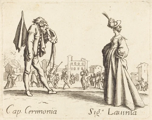 Cap. Cerimonia and Siga. Lavinia by Jacques Callot, print, 1622-1699