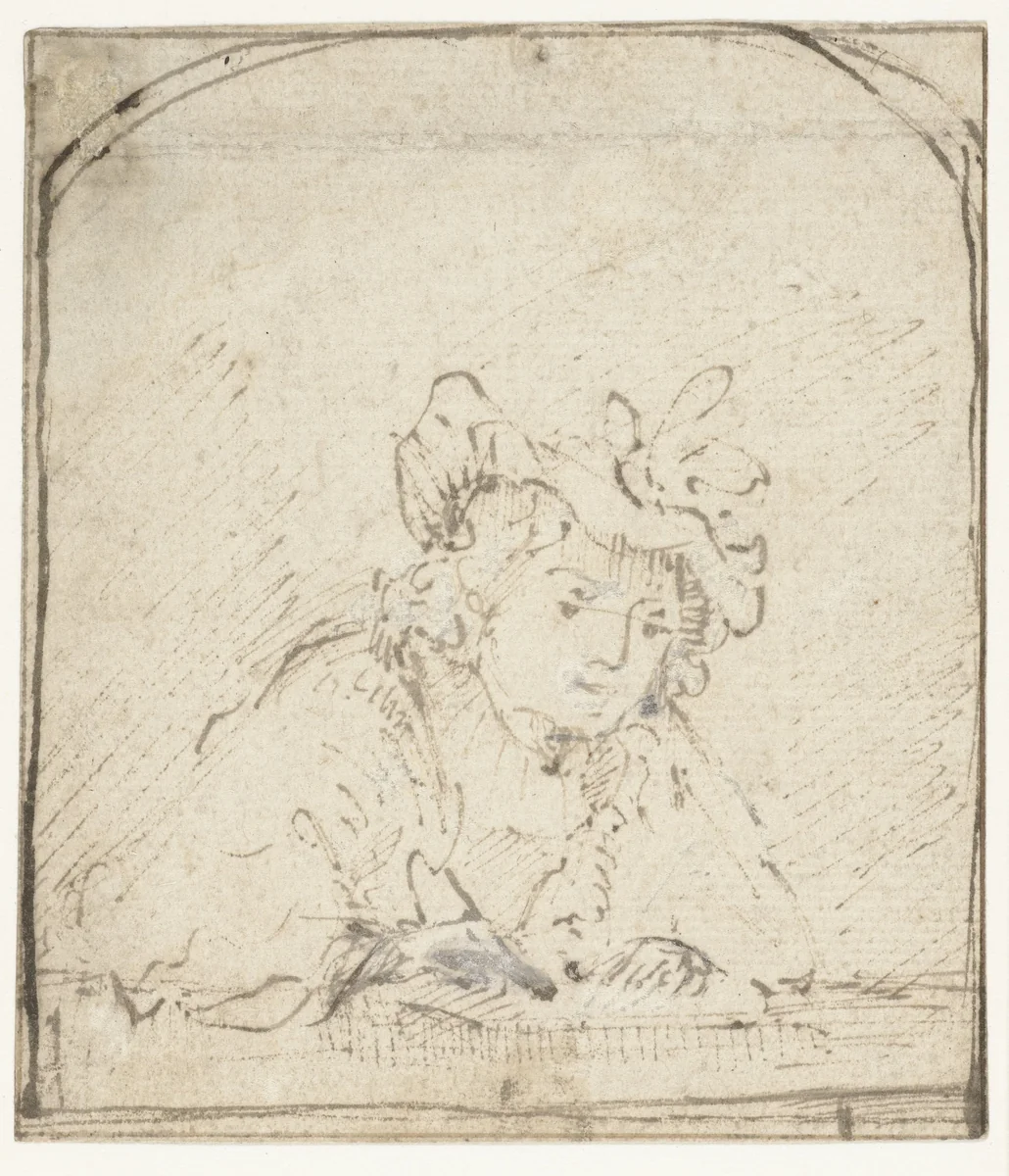 Tekenende jongeman achter tafel by Aert de Gelder, drawing, 1660-1669