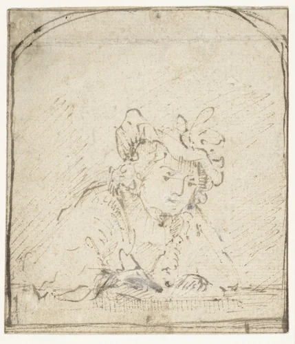 Tekenende jongeman achter tafel by Aert de Gelder, drawing, 1660-1669