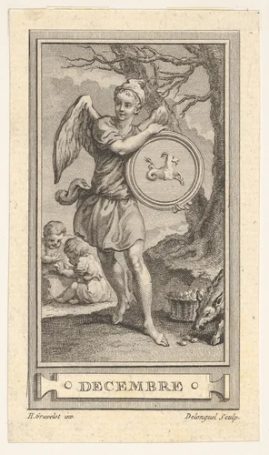 Decembre, from the "Almanach iconologique" by Joseph de Longueil, print, 1760-1770