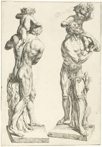 Silenus met de jonge Bacchus by Marcellus Laroon, print, 1663-1702