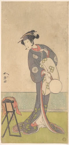 The First Nakamura Tomijuro as an Oiran Standing in a Room by Katsukawa Shunshô (勝川春章), print, 1771
