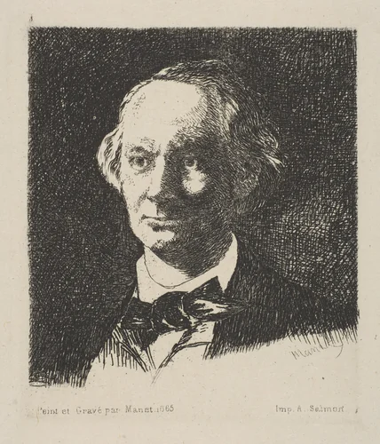 Portrait of Charles Baudelaire, Full Face, after a photograph by Nadar by Edouard Manet, print, 1868