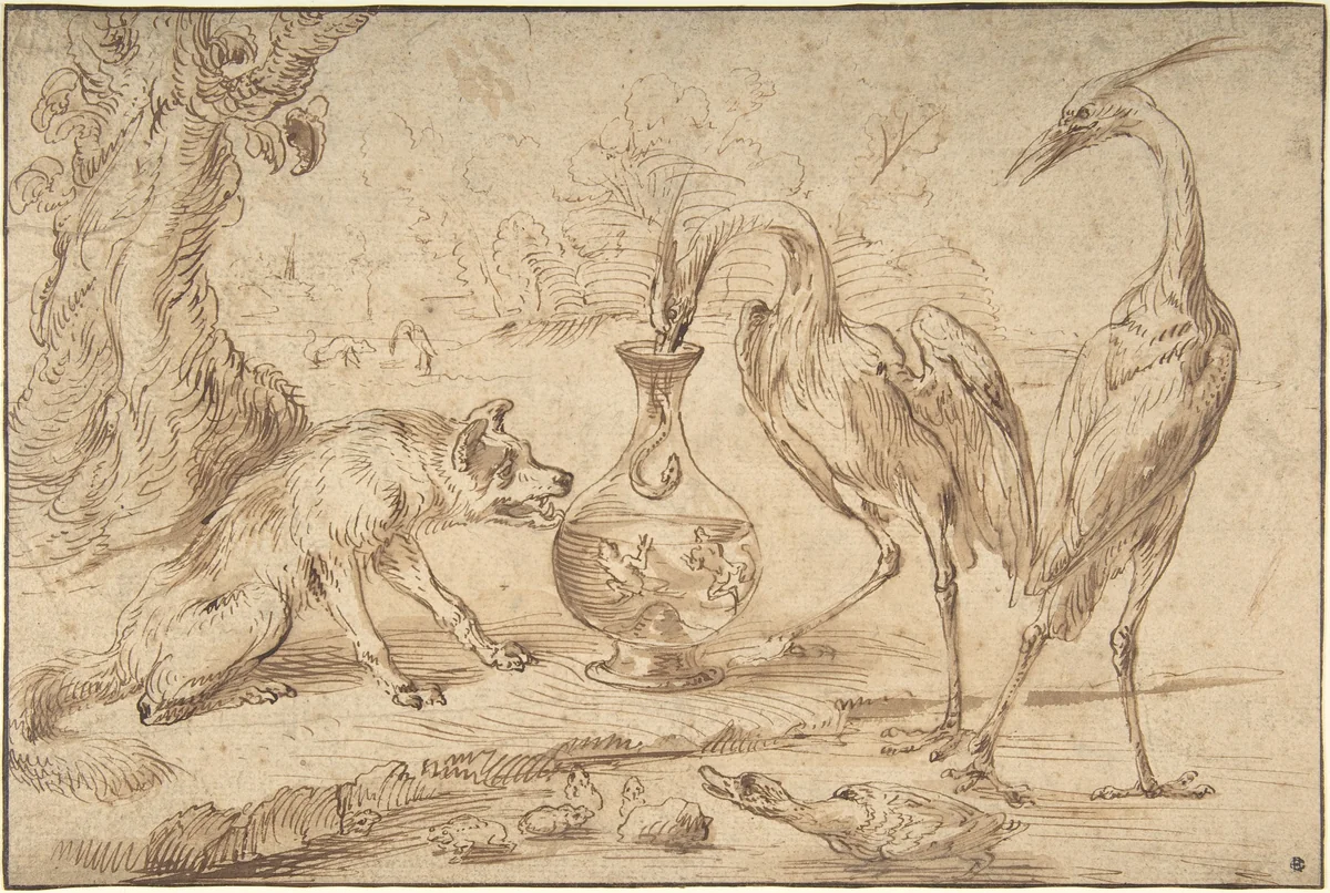 Fox With Two Herons by Frans Snyders, drawing, 1625-1645