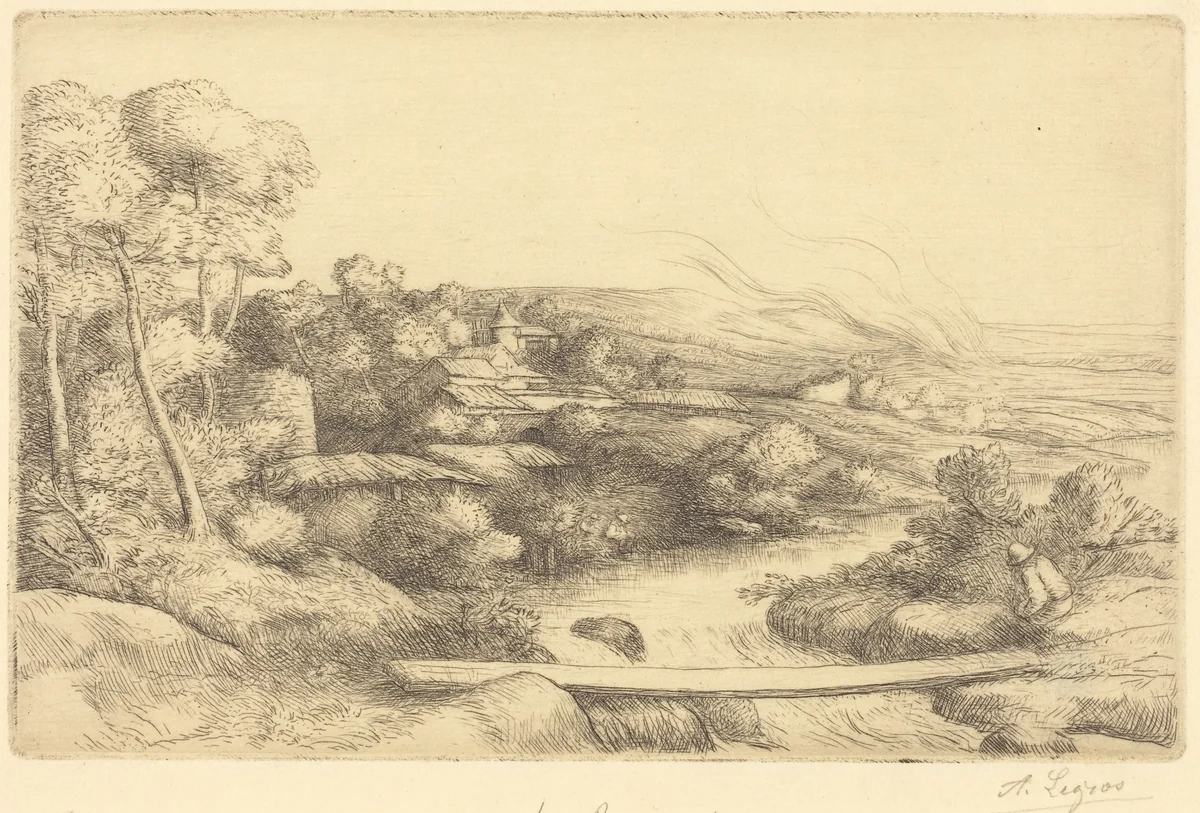 Footbridge (La passerelle) by Alphonse Legros, print, 1837-1911