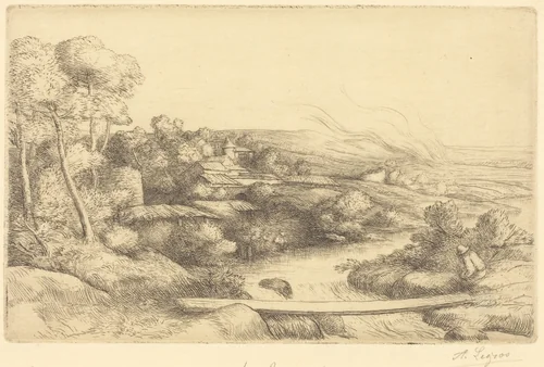 Footbridge (La passerelle) by Alphonse Legros, print, 1837-1911