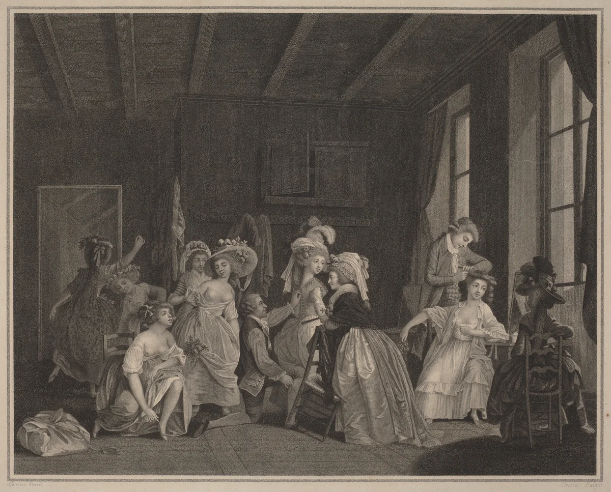 The Preparations for the Ballet by Salvatore Tresca; Nicolas Lavreince, print, 1782