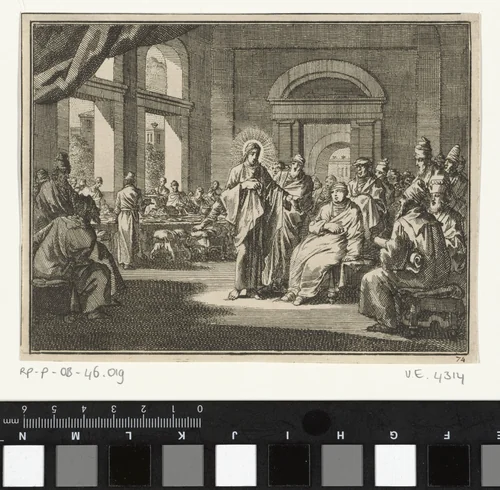 Christus geneest de waterzuchtige man by Jan Luyken, print, 1712