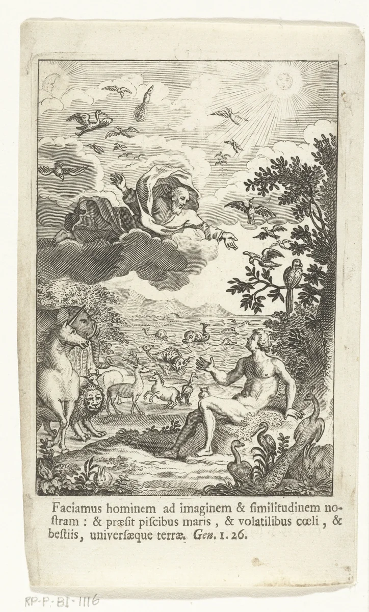 Schepping van Adam by Jan Baptist Berterham, print, 1696-1721
