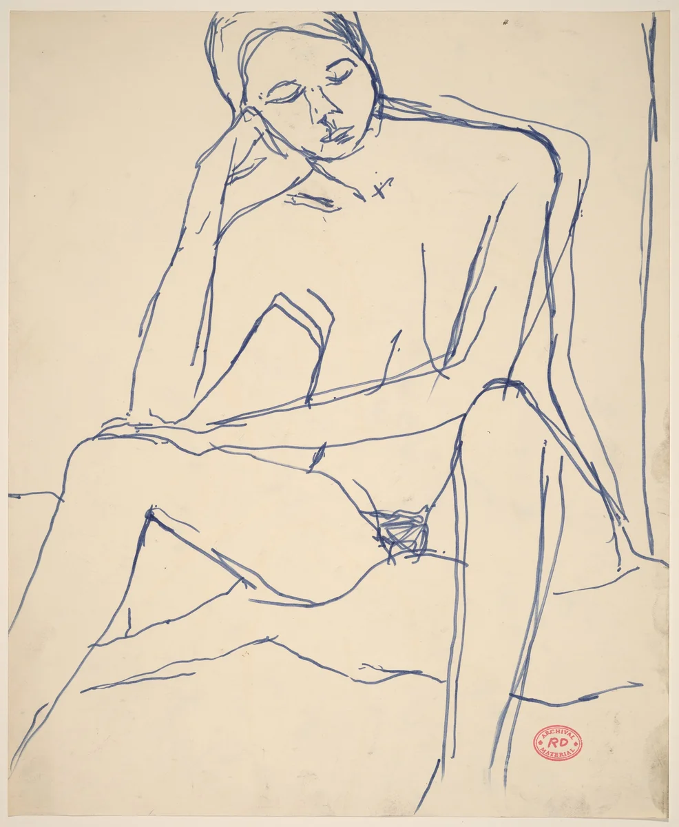 Untitled [seated female nude resting her head on her right hand] by Richard Diebenkorn, drawing, 1955-1967