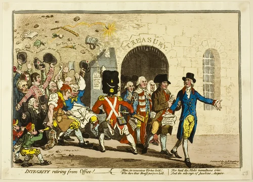 Integrity Retiring from Office by James Gillray, print, 1801