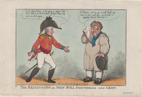 The Resignation, or John Bull Over-Whelmed with Grief by Thomas Rowlandson, print, 1809