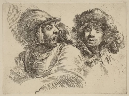 Frightened Soldier and Man with Fur Cap by Stefano della Bella, print, 1610-1664