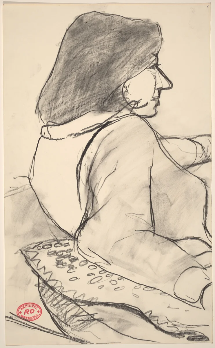 Untitled [study of woman facing right with her arm on a pillow] by Richard Diebenkorn, drawing, 1955-1967