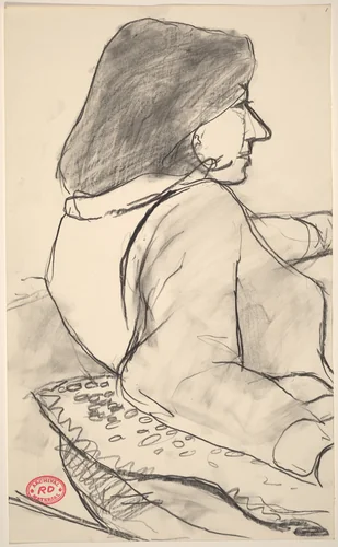 Untitled [study of woman facing right with her arm on a pillow] by Richard Diebenkorn, drawing, 1955-1967