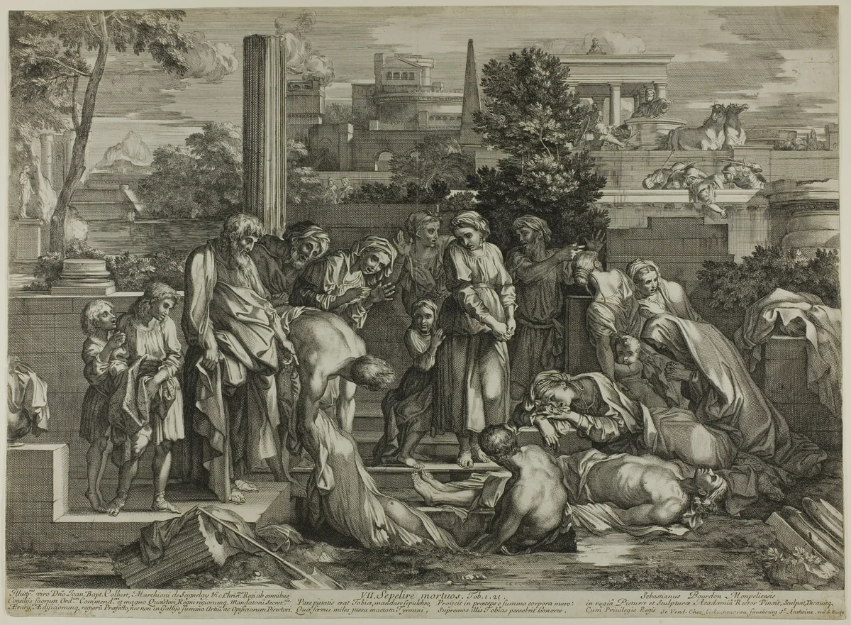 To Bury the Dead, from The Works of Mercy by Sébastien Bourdon, print, 1656-1657