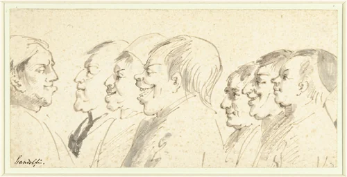 Schetsblad met karikaturen by Gaetano Gandolfi, drawing, 1744-1802