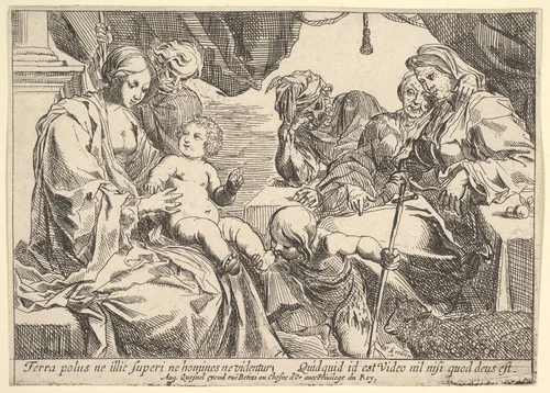Holy Family with Saints, from "Episodes from the New Testament" by Pierre Brebiette, print, 1610-1642