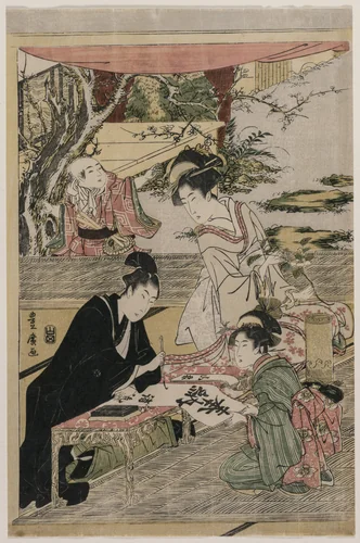 Young Man Writing at a Table by Utagawa Toyohiro (歌川豊広), print, 1795-1805