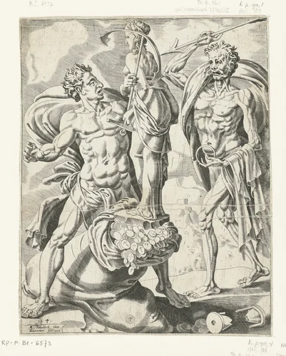 In het stervensuur baat geen rijkdom by Unknown, print, 1550